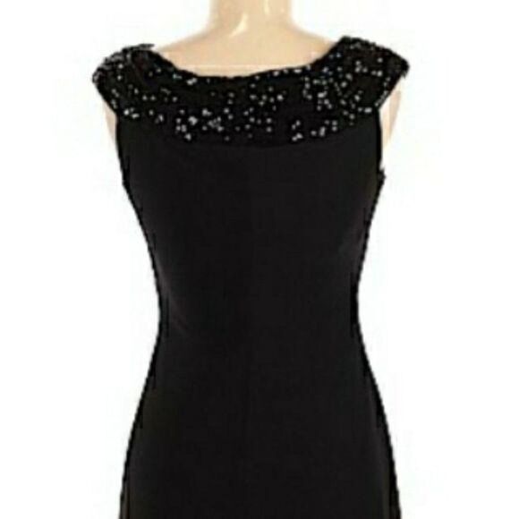 Vtg Cocktail Beaded Shawl Sleeveless Tea Length Bodycon Ralph Lauren Black Sz 6 - Picture 6 of 11